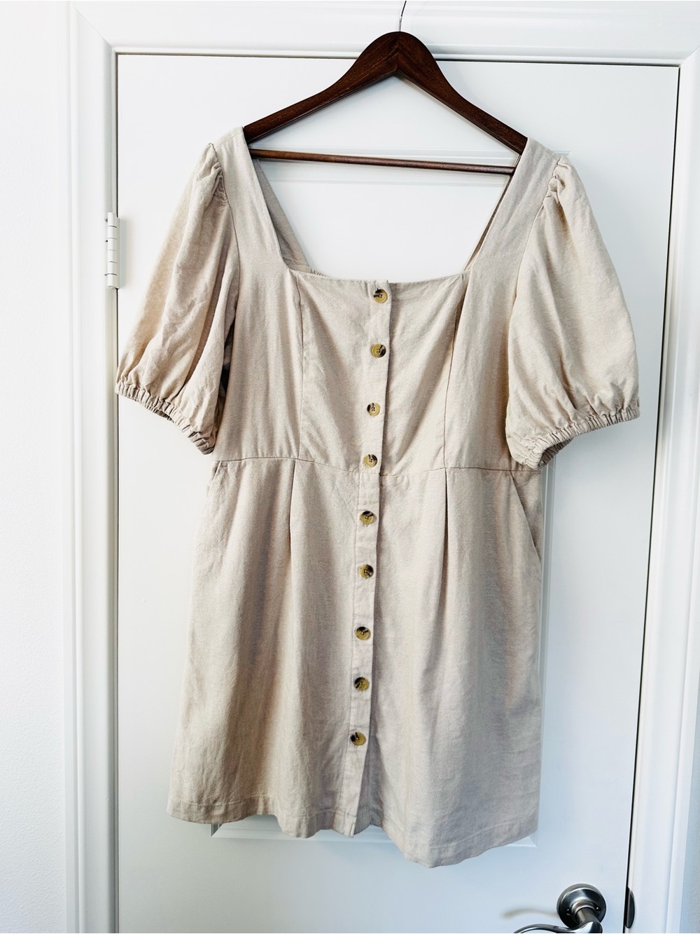 Beige Linen Rayon Blend Button Front Mini Dress Neutral Size XL
